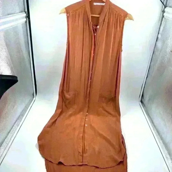 Faithful The Brand Sleeveless Rust Brown Dress Long Shirt Button Down Size XS - Picture 11 of 13